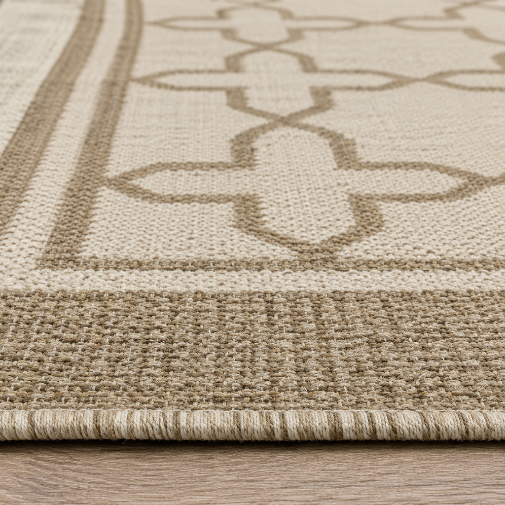 Tapis rectangulaire Maélio – style élégant – motifs géométriques beige et taupe