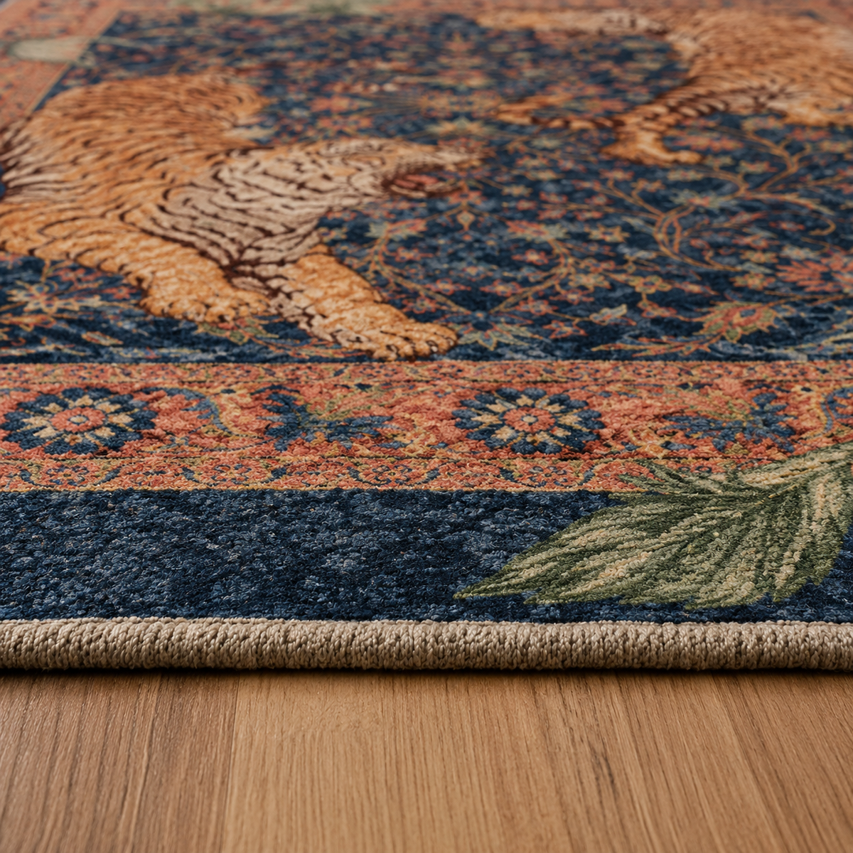 Tapis rectangulaire  Akira – style asiatique – motifs tigres, fleurs et feuillages