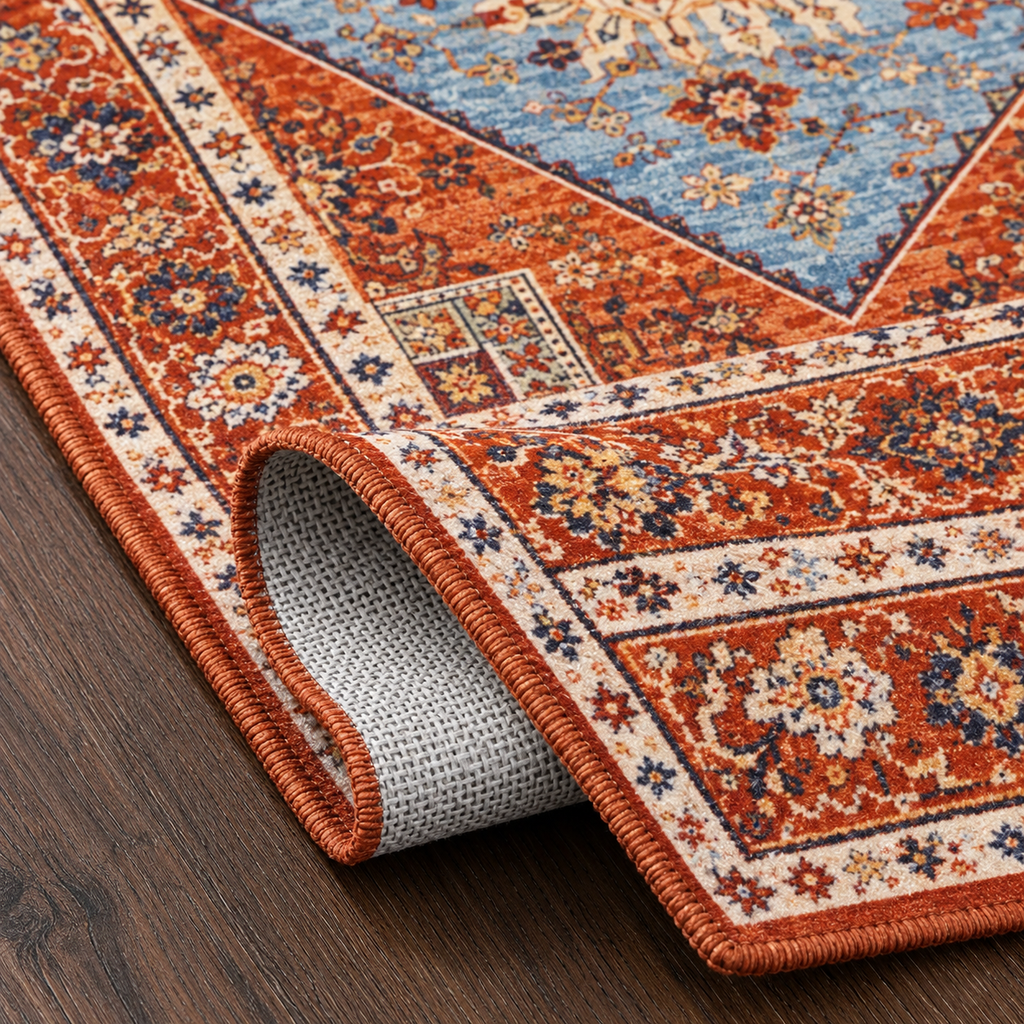 Tapis rectangulaire Ilyan – motifs géométriques – tons naturels