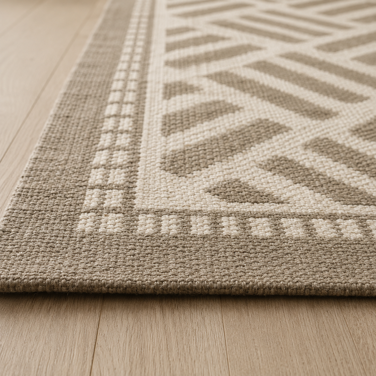 Tapis rectangulaire Lino – motif géométrique texturé – écru et beige taupe