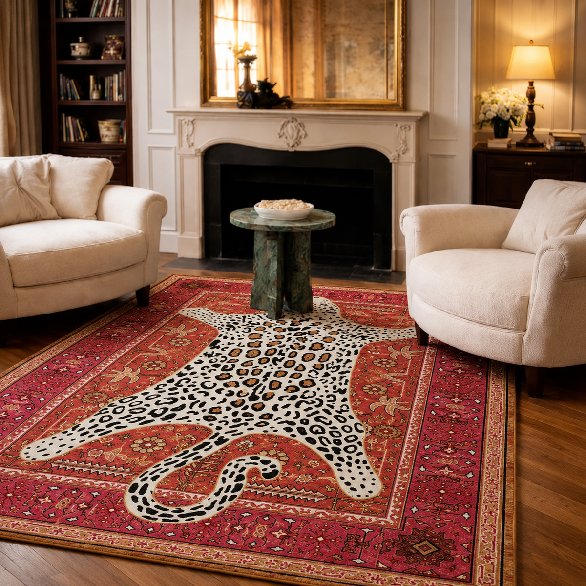 Tapis rectangulaire Leona – style oriental persan – motif léopard