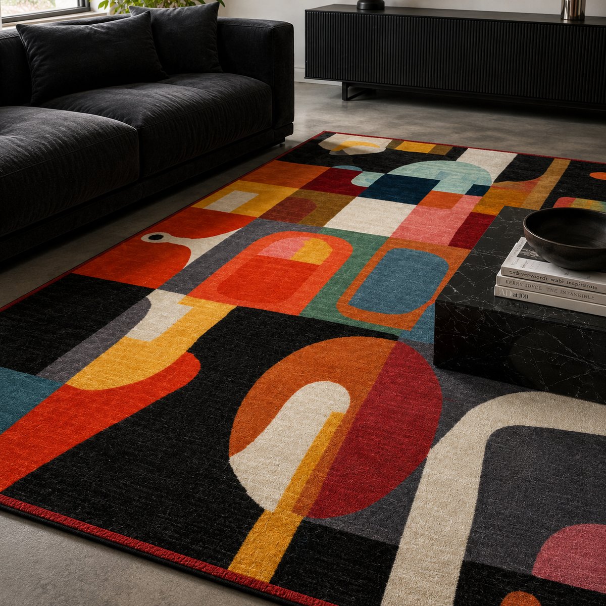 Tapis rectangulaire Lioran – style moderne artistique – motifs abstraits multicolores