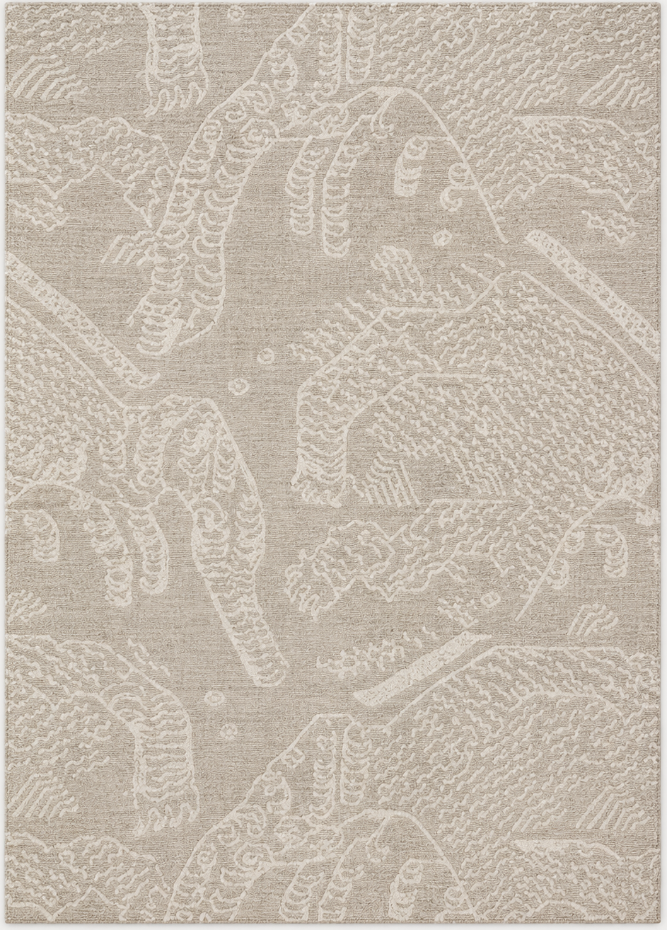 Tapis rectangulaire Saha – motifs tigres ton sur ton – beige sable et écru