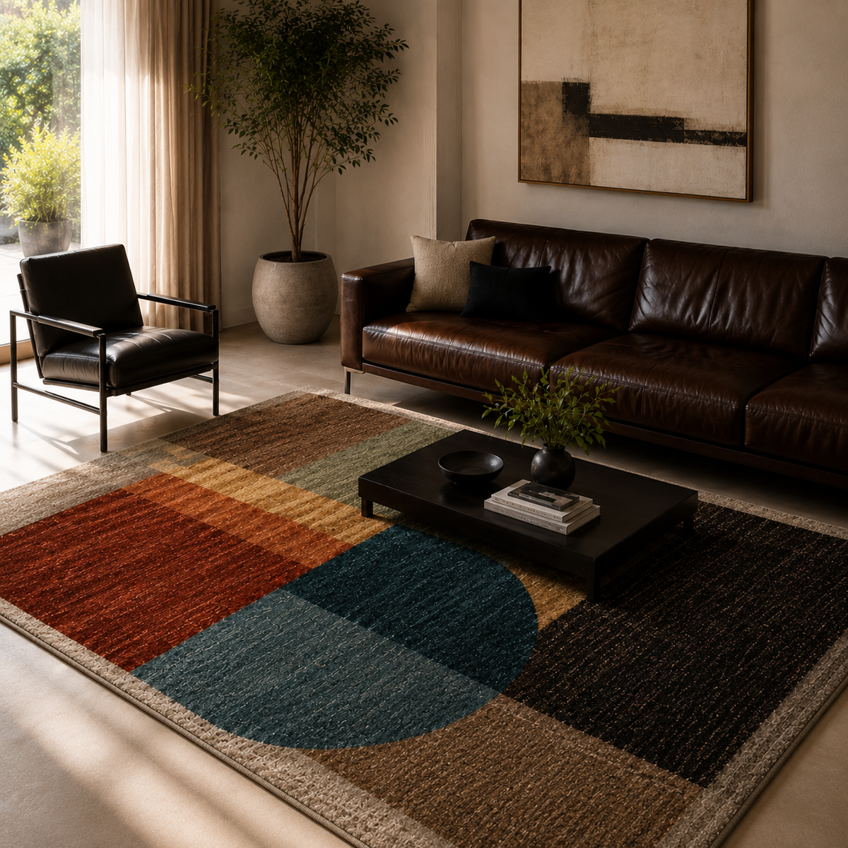 Tapis rectangulaire Calyra – style moderne – motifs géométriques multicolores