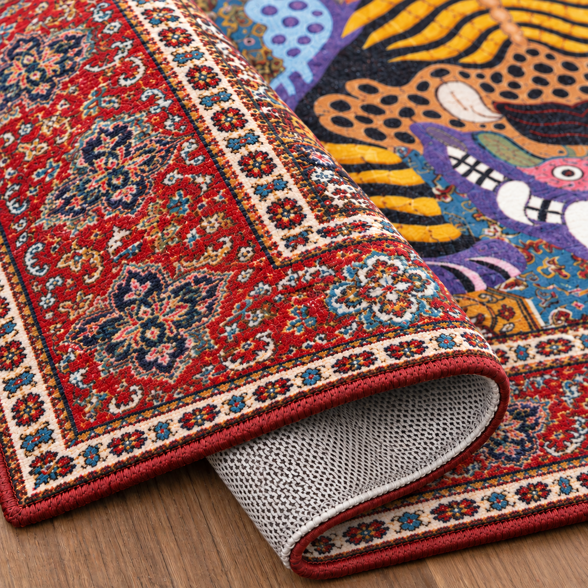 Tapis Tigre Persan Rouge – Motif Oriental Audacieux