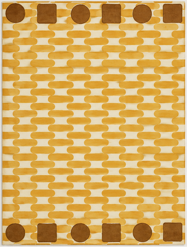 Tapis rectangulaire Solis – motif graphique rythmé – écru, jaune ocre et brun caramel