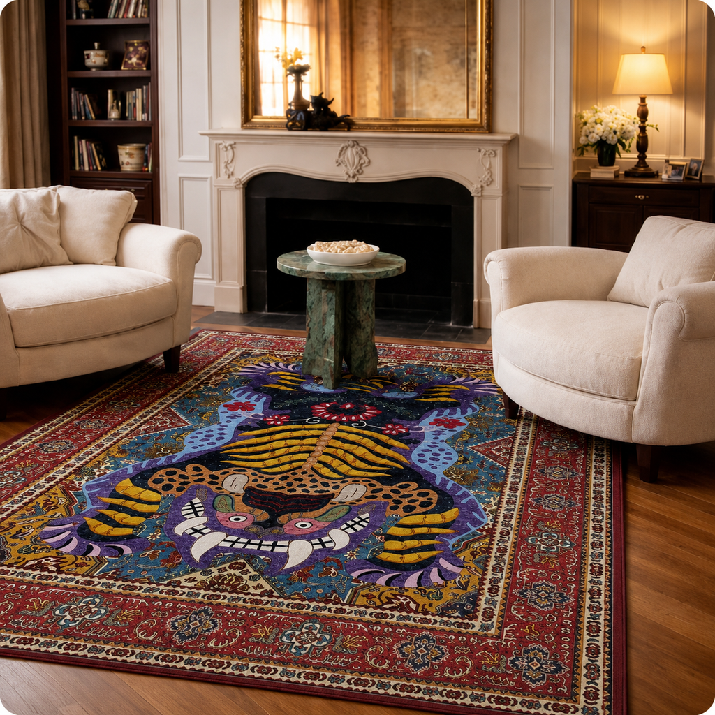 Tapis Tigre Persan Rouge – Motif Oriental Audacieux