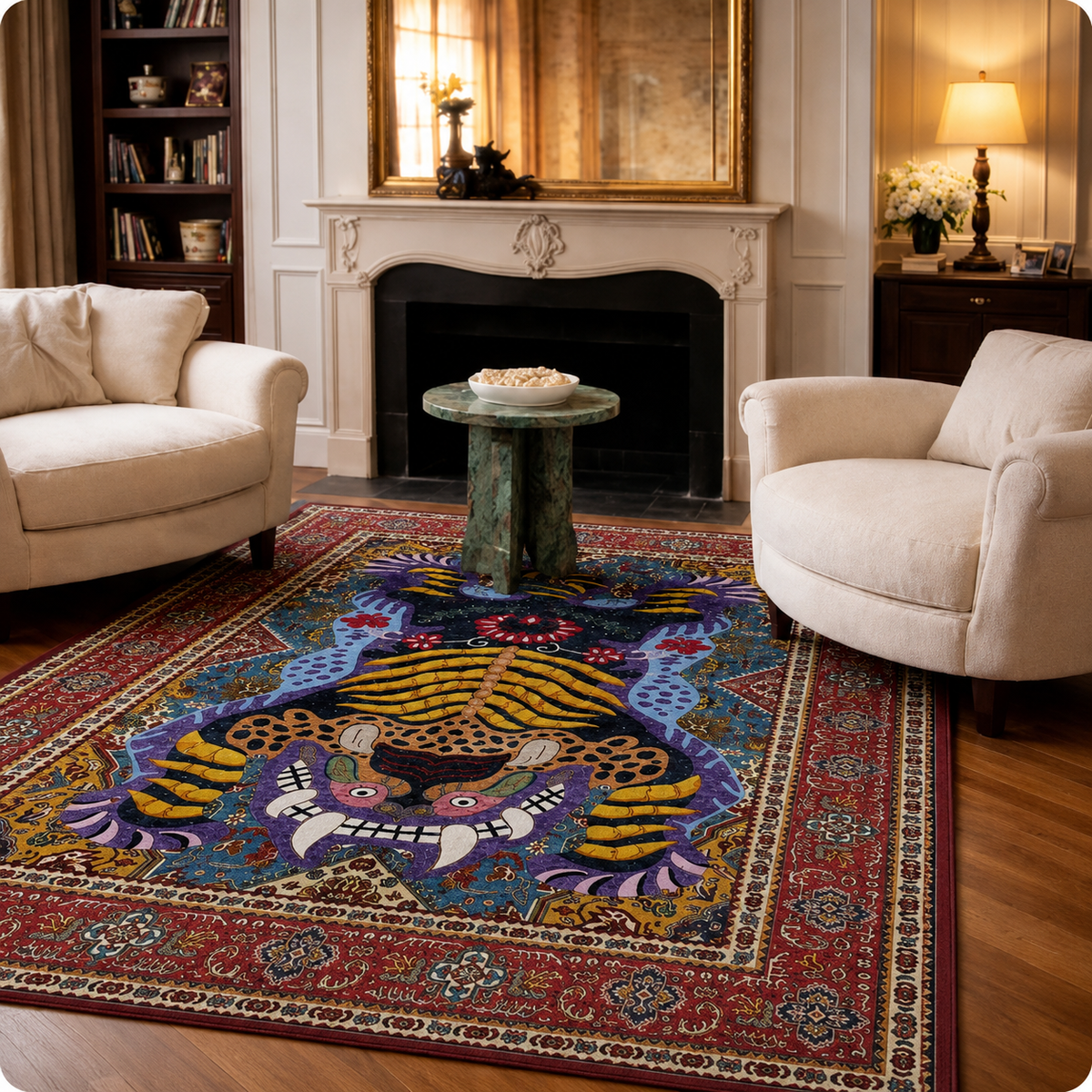 Tapis Tigre Persan Rouge – Motif Oriental Audacieux