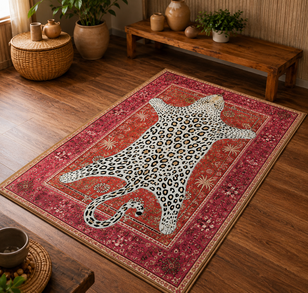 Tapis rectangulaire Leona – style oriental persan – motif léopard