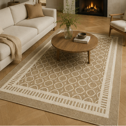 Tapis rectangulaire Orvéo – style moderne – motifs géométriques beige et écru