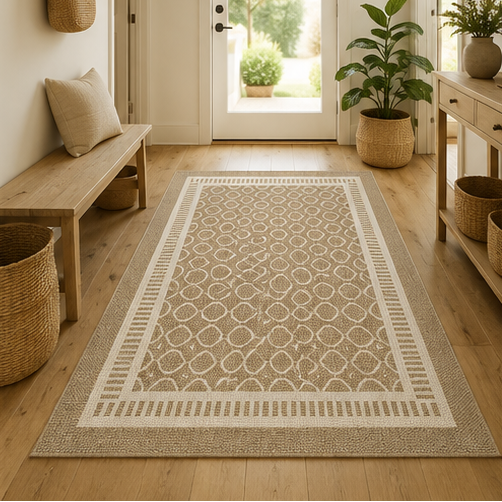 Tapis rectangulaire Orvéo – style moderne – motifs géométriques beige et écru