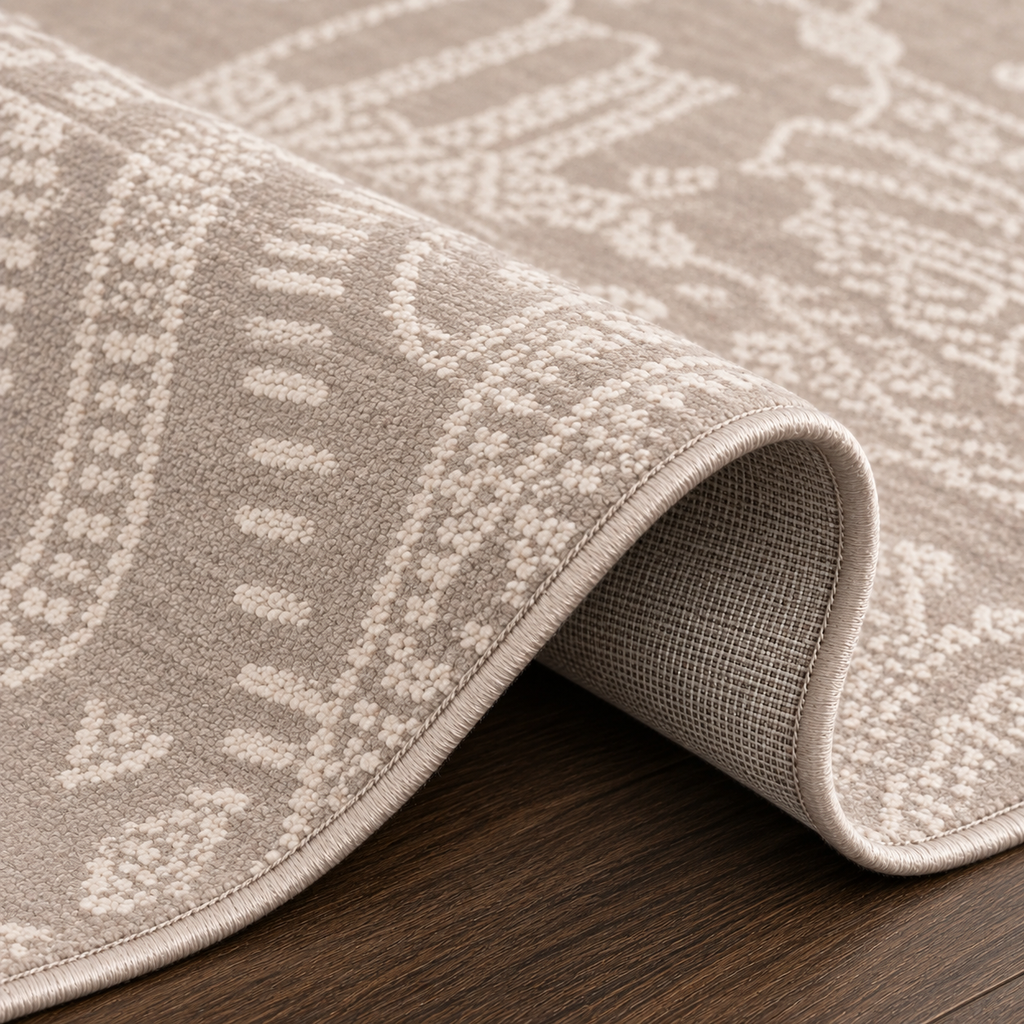 Tapis rectangulaire Saha – motifs tigres ton sur ton – beige sable et écru