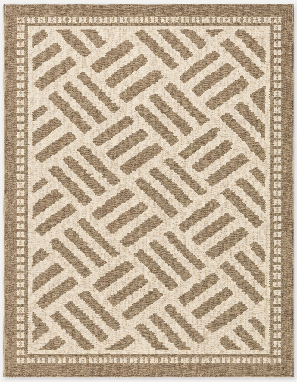 Tapis rectangulaire Lino – motif géométrique texturé – écru et beige taupe