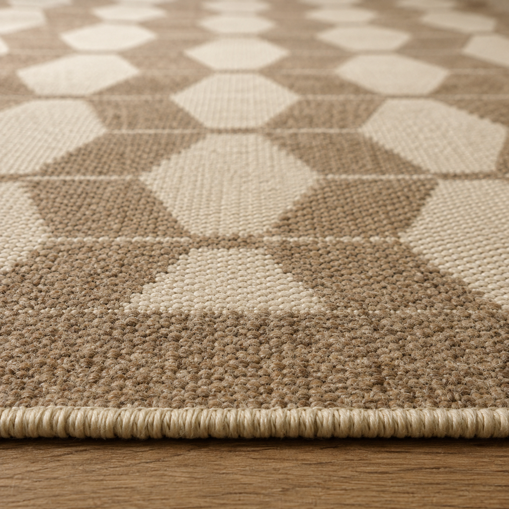 Tapis rectangulaire Solvéo – style moderne – motifs géométriques beige et écru