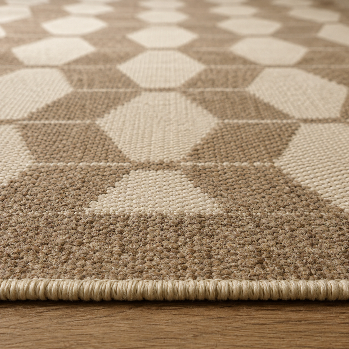 Tapis rectangulaire Solvéo – style moderne – motifs géométriques beige et écru