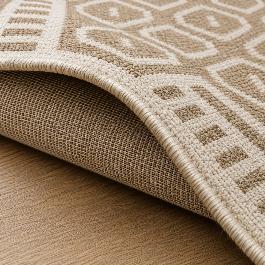 Tapis rectangulaire Orvéo – style moderne – motifs géométriques beige et écru