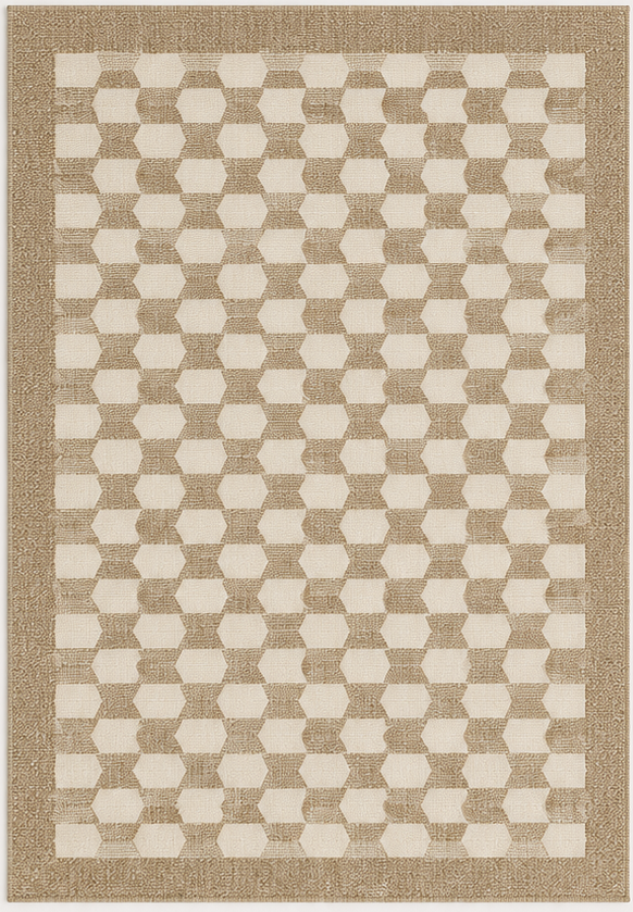 Tapis rectangulaire Solvéo – style moderne – motifs géométriques beige et écru