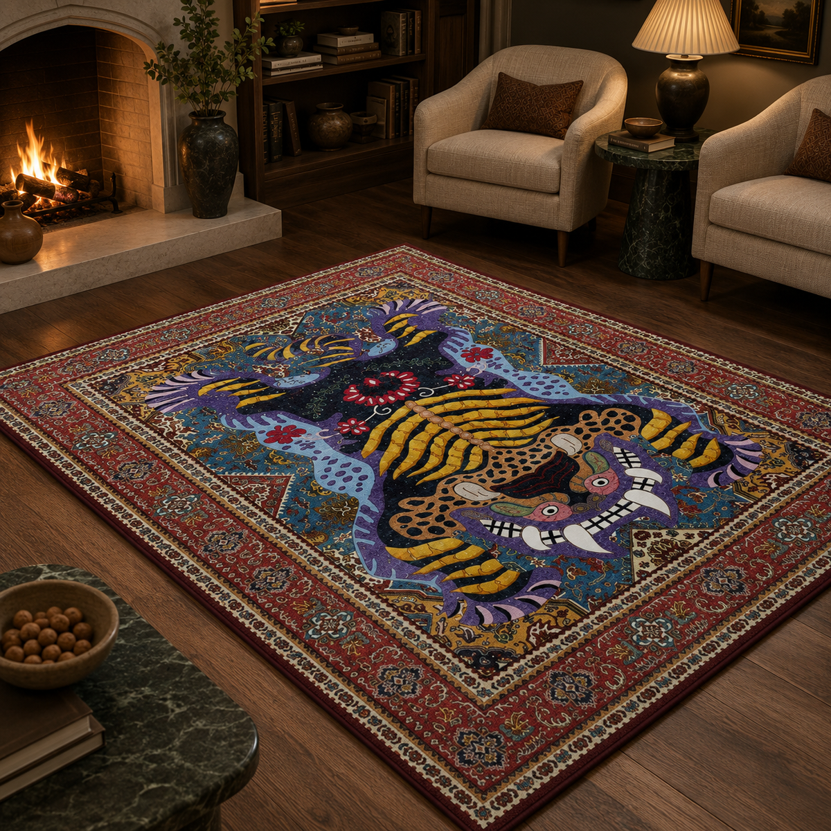 Tapis Tigre Persan Rouge – Motif Oriental Audacieux