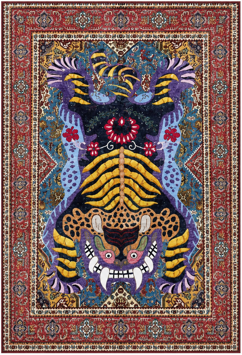 Tapis Tigre Persan Rouge – Motif Oriental Audacieux