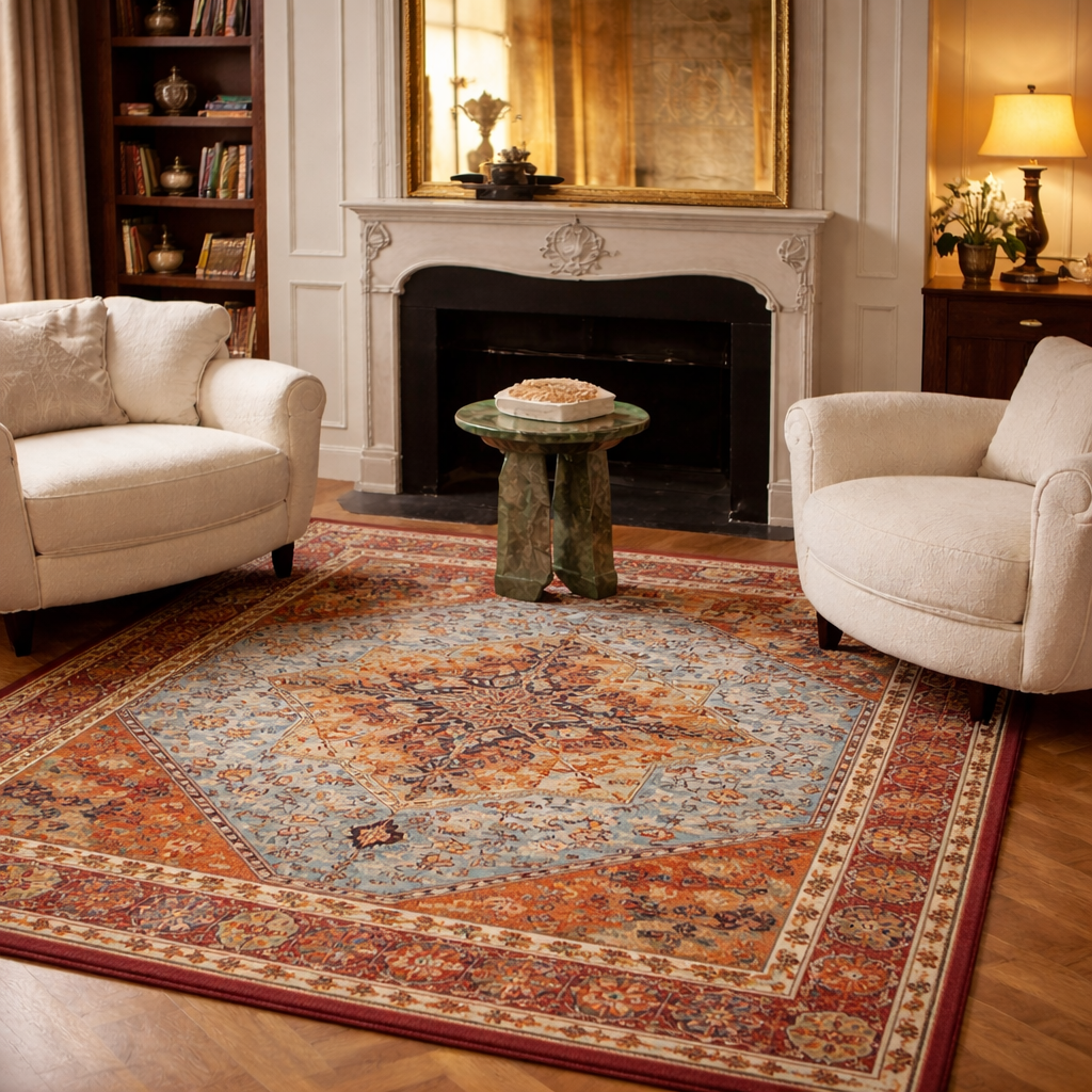 Tapis rectangulaire Ilyan en laine – motifs géométriques – tons naturels
