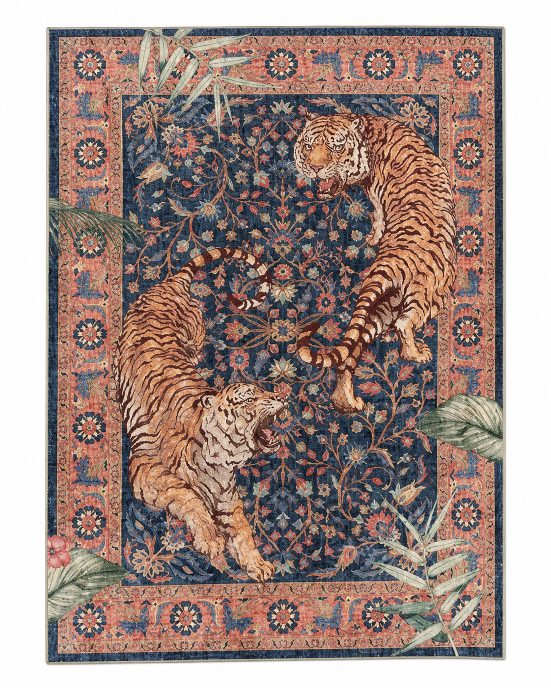 Tapis rectangulaire  Akira – style asiatique – motifs tigres, fleurs et feuillages