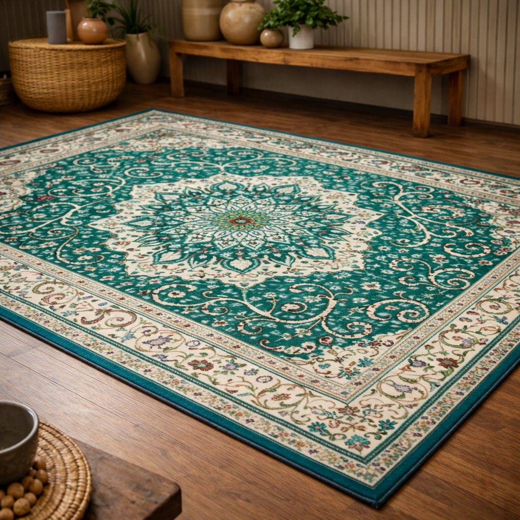 Tapis rectangulaire Naëlya en laine – style berbère – motifs floraux