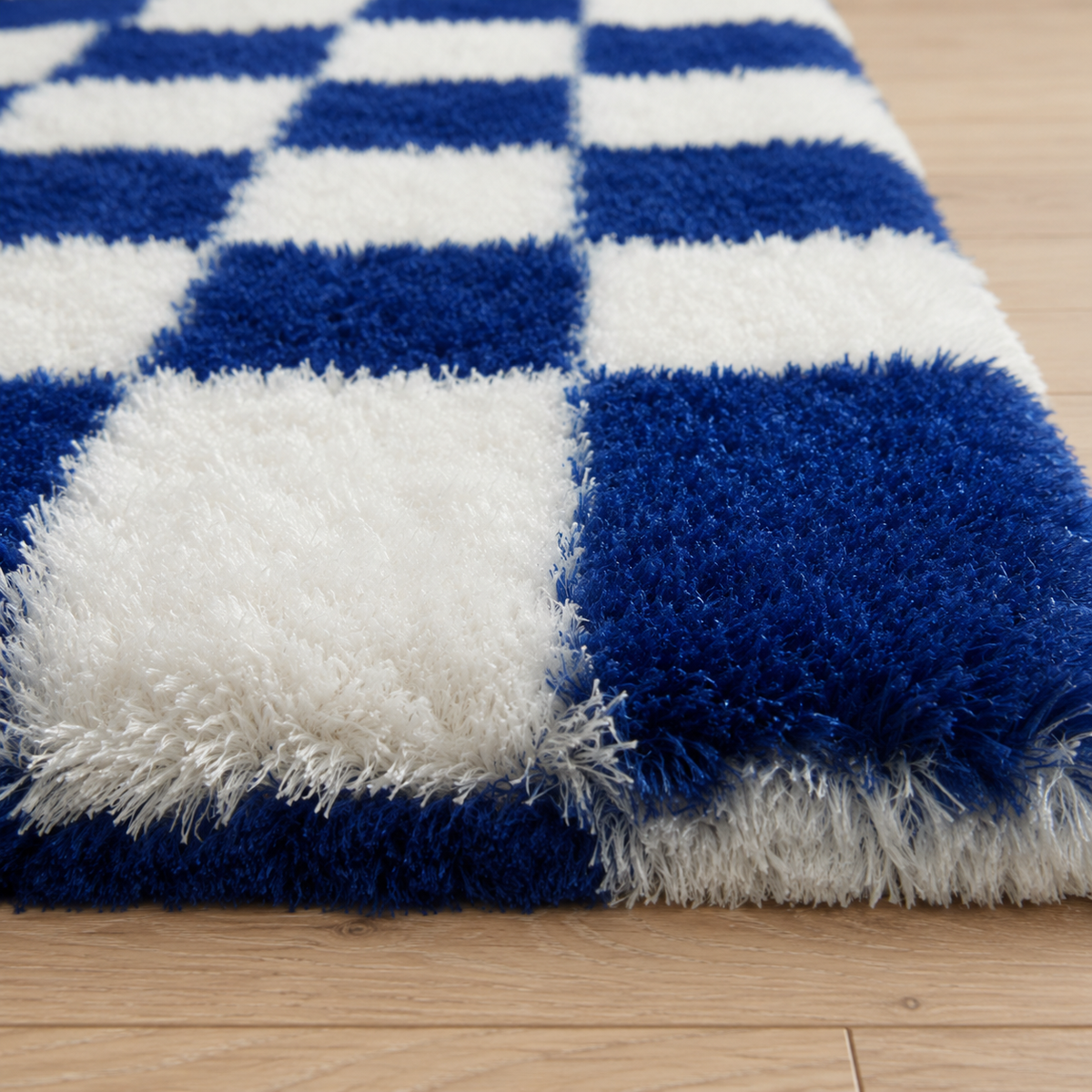 Tapis rectangulaire Azur – damier moelleux – bleu profond et blanc