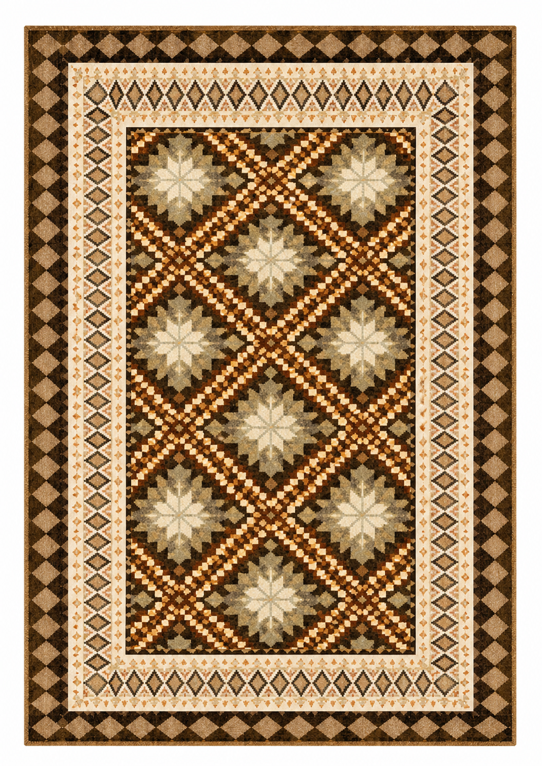 Tapis rectangulaire Zélia – motifs losanges et étoiles géométriques – tons naturels