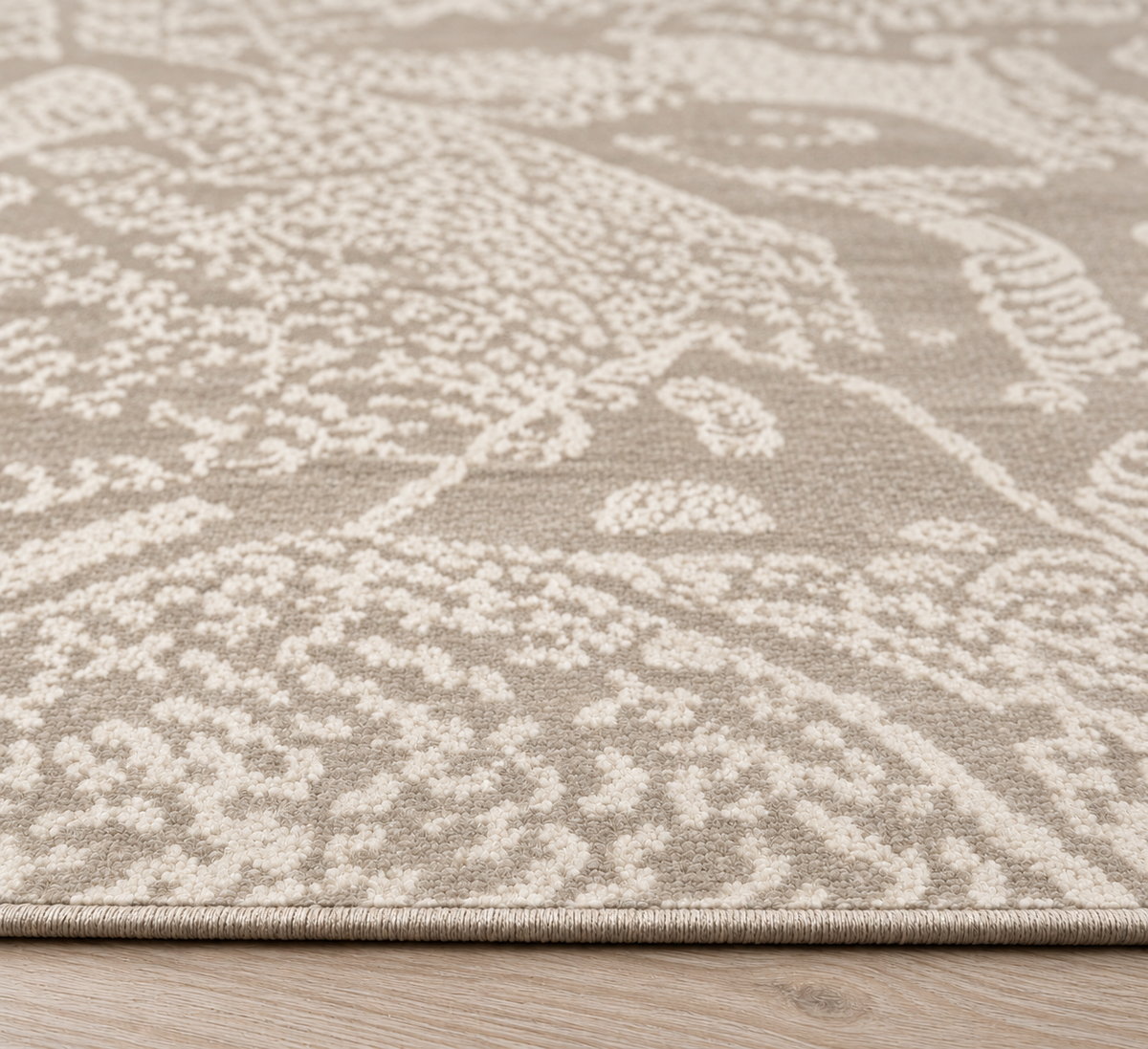 Tapis rectangulaire Saha – motifs tigres ton sur ton – beige sable et écru