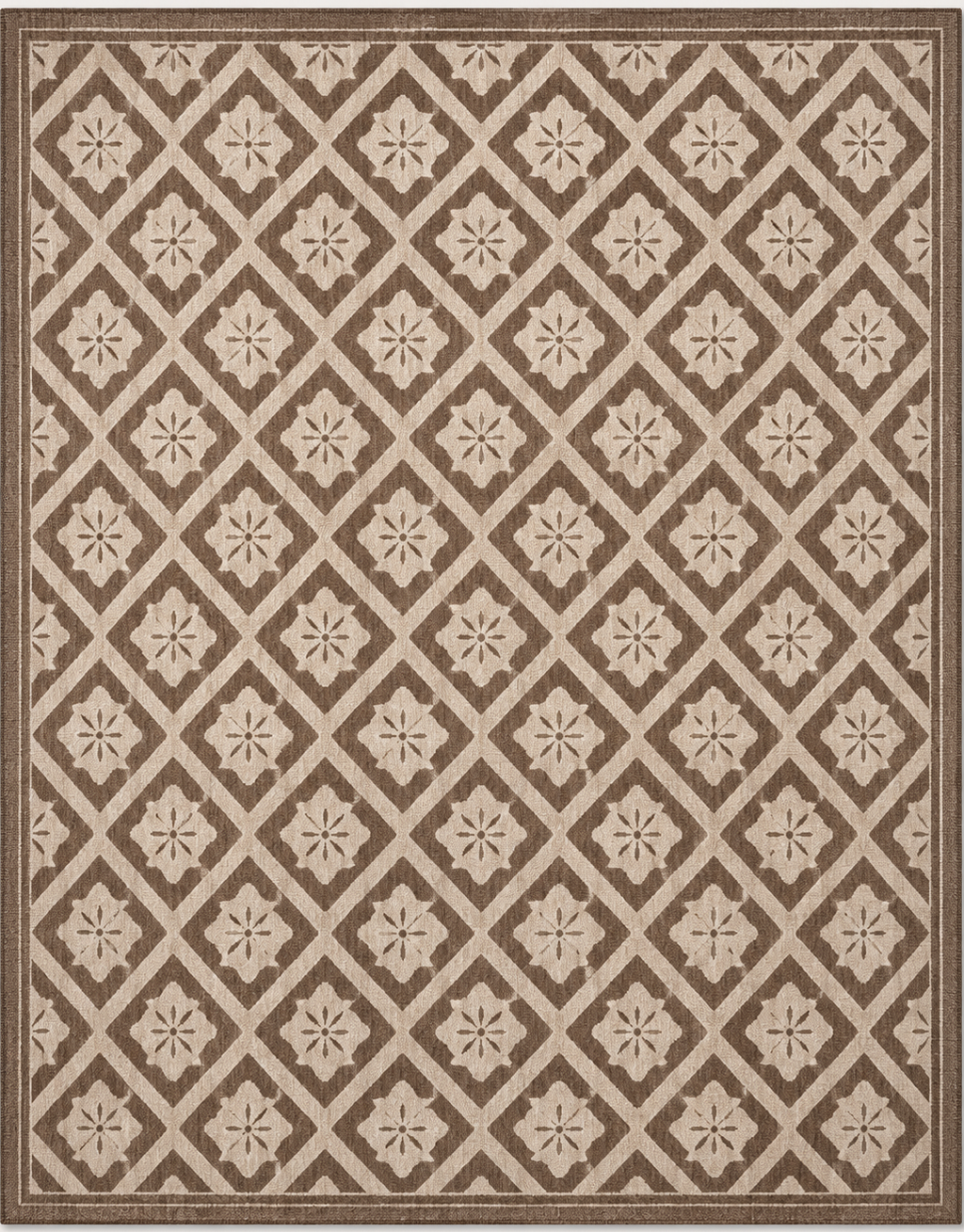 Tapis rectangulaire Alba – style moderne – motifs losanges floraux – taupe et beige clair