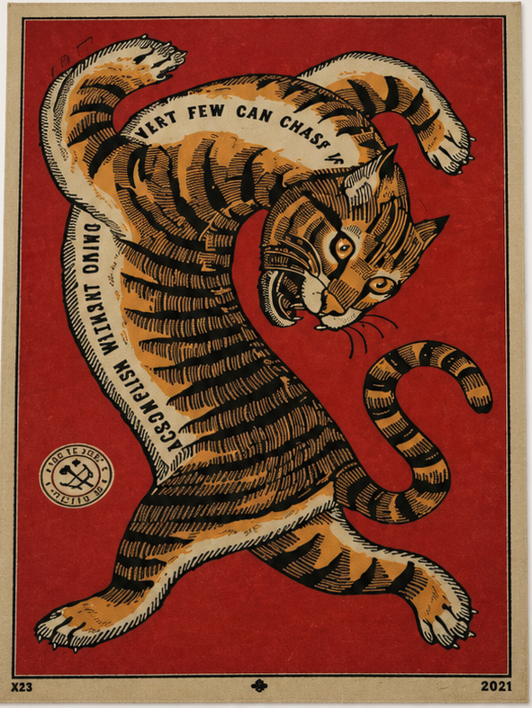 Tapis rectangulaire Tiger – motif tigre vintage – rouge, beige, orange et noir
