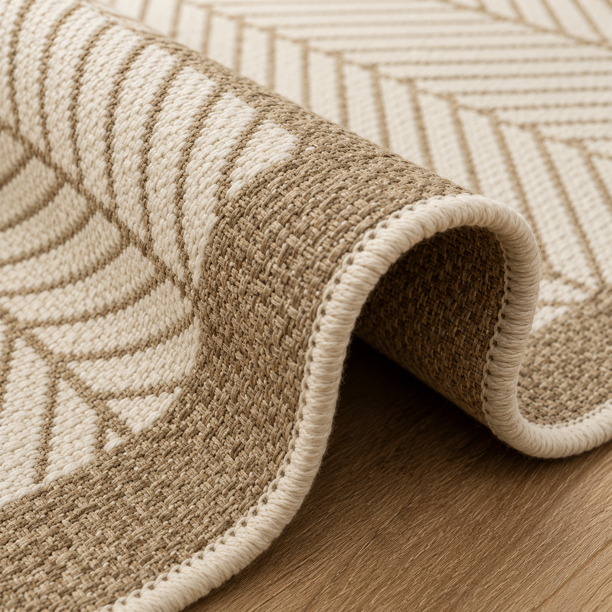 Tapis rectangulaire Néréo – style naturel – motifs chevrons beige et taupe