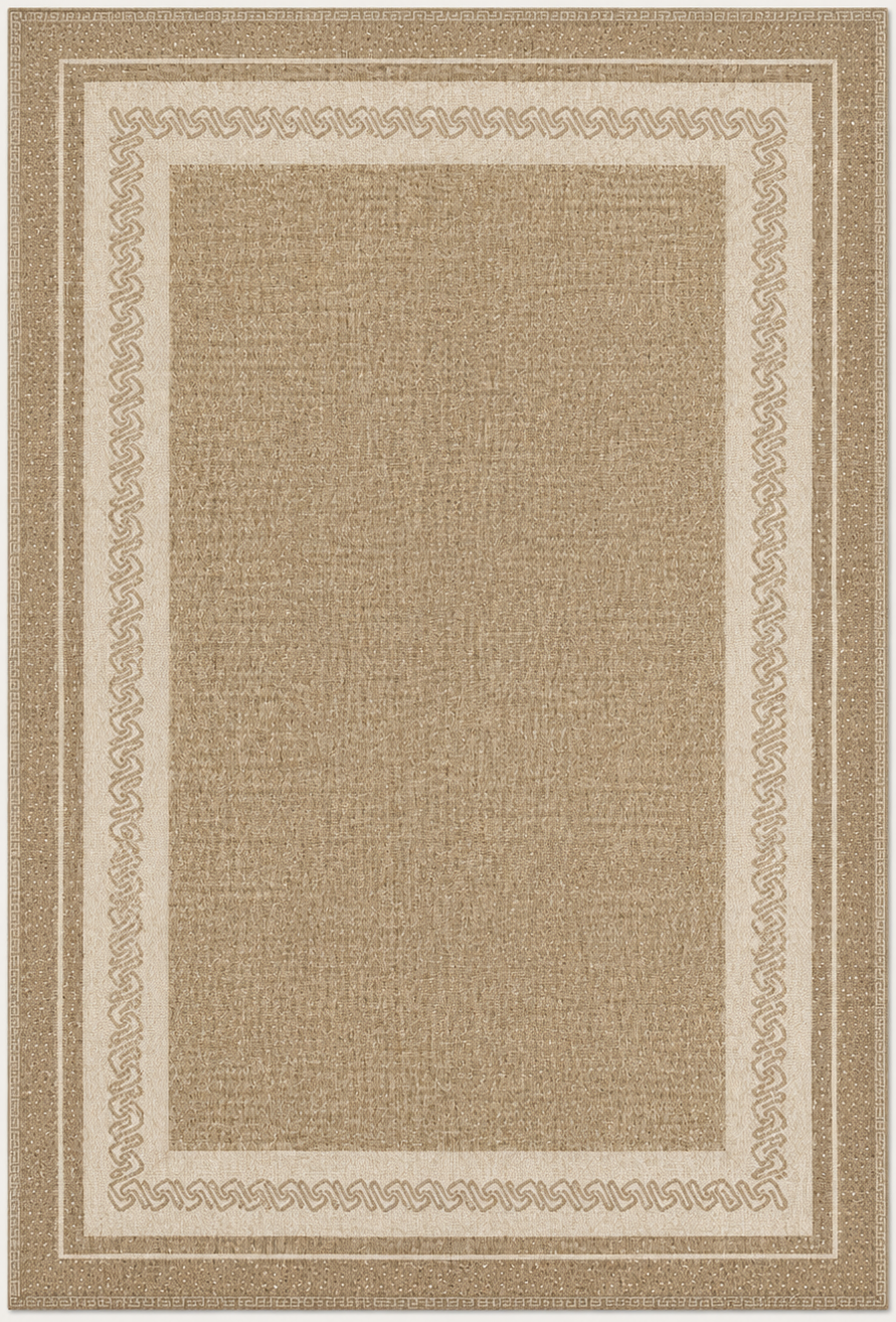 Tapis rectangulaire Sienna – effet tissé naturel et bordure graphique – beige, écru et taupe