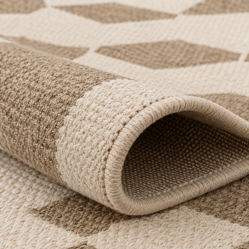 Tapis rectangulaire Solvéo – style moderne – motifs géométriques beige et écru