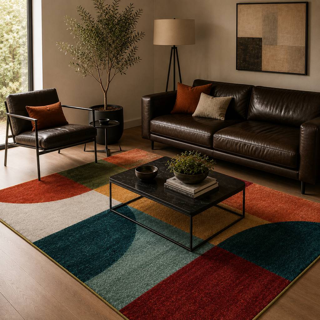 Tapis rectangulaire Arvélio – style moderne – motifs géométriques multicolores