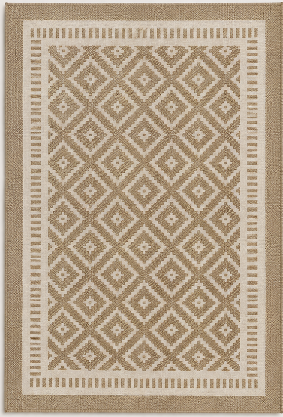 Tapis rectangulaire Elvar – style graphique – motifs losanges beige et écru