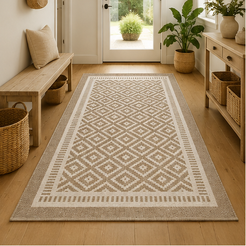 Tapis rectangulaire Elvar – style graphique – motifs losanges beige et écru
