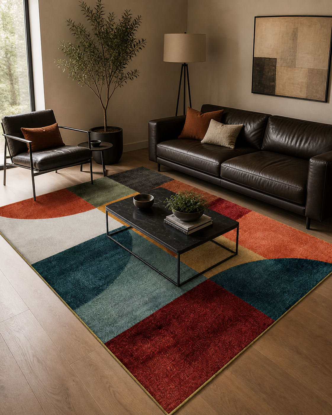 Tapis rectangulaire Arvélio – style moderne – motifs géométriques multicolores