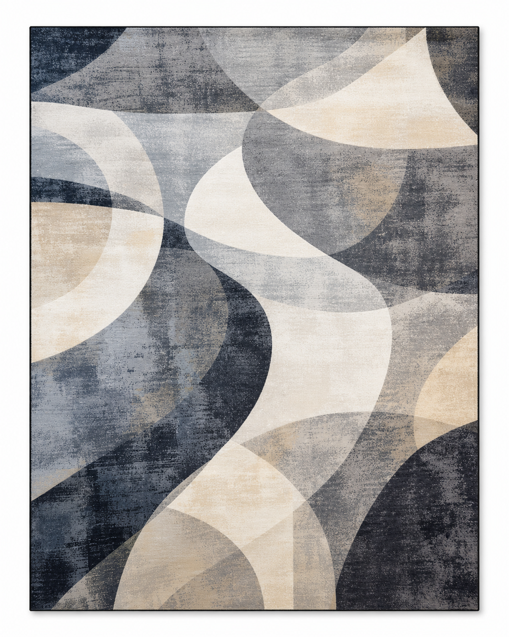 Tapis rectangulaire Éloria – style moderne – motifs abstraits gris, crème et bleu profond