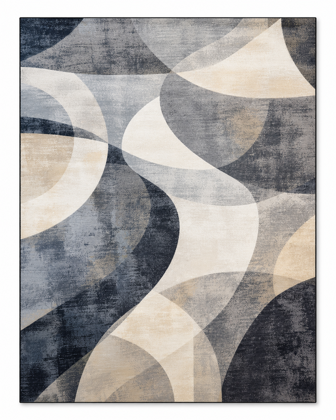 Tapis rectangulaire Éloria – style moderne – motifs abstraits gris, crème et bleu profond
