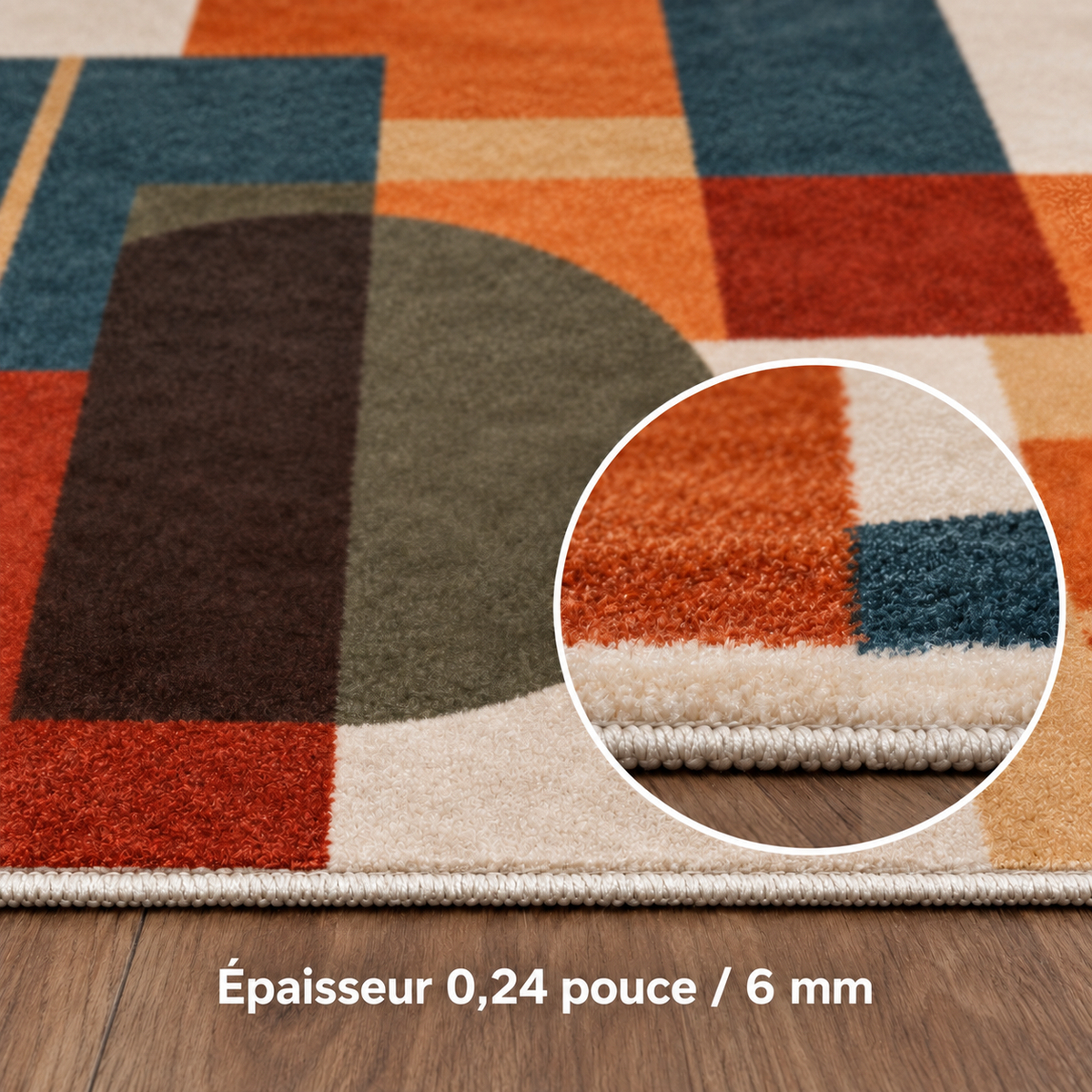 Tapis rectangulaire Miro – style moderne – motifs géométriques abstraits – terracotta, bleu profond, beige et vert kaki