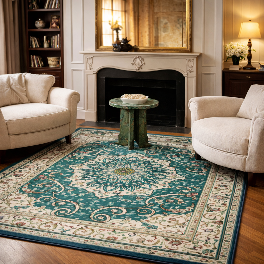 Tapis rectangulaire Naëlya en laine – style berbère – motifs floraux