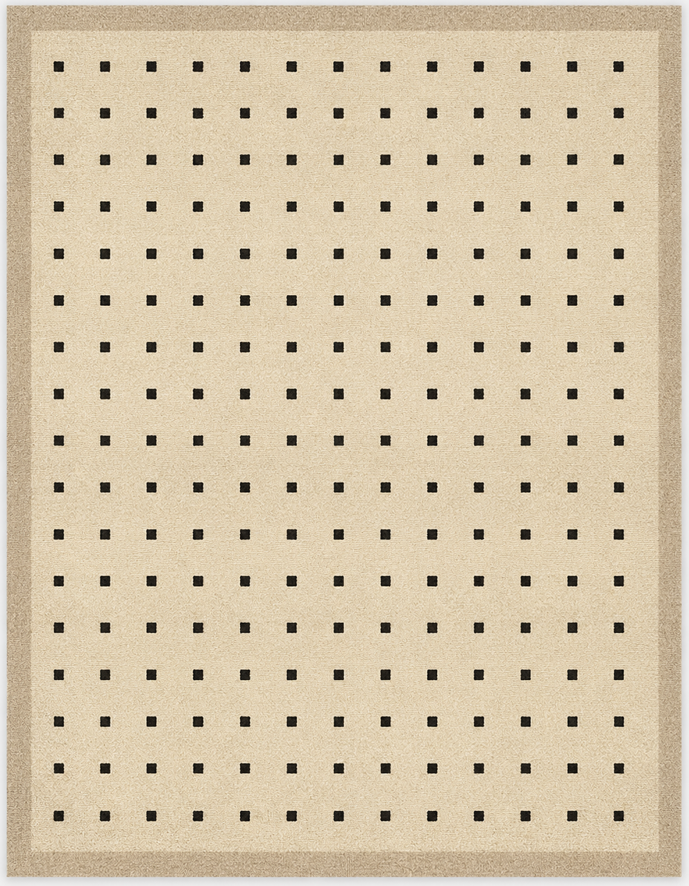 Tapis rectangulaire Lino – style moderne – motif à petits carrés – beige clair, noir et bordure taupe