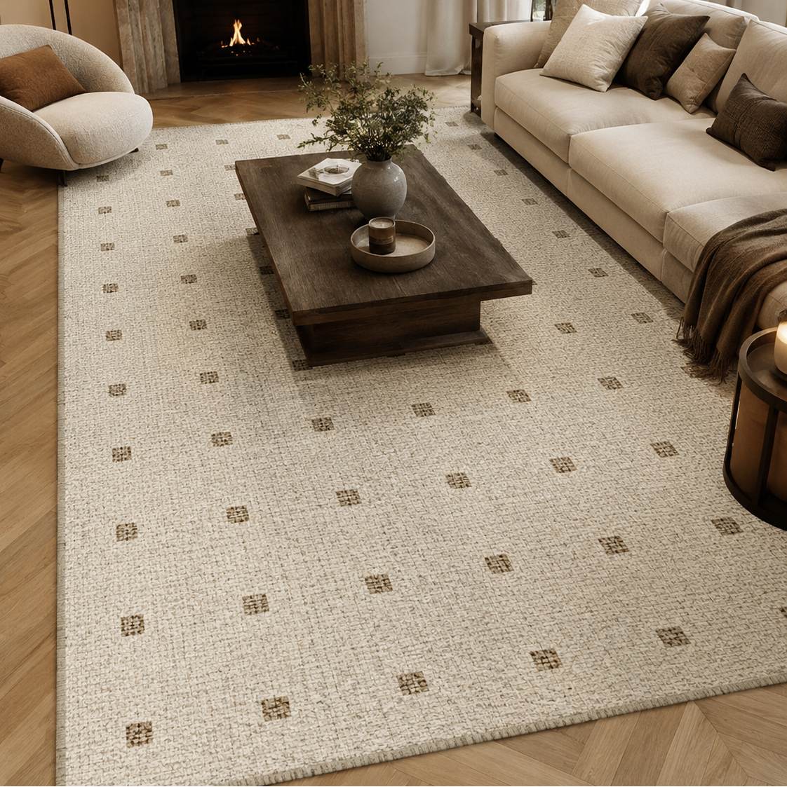 Tapis rectangulaire Linéa – style moderne – motifs carrés beige et taupe