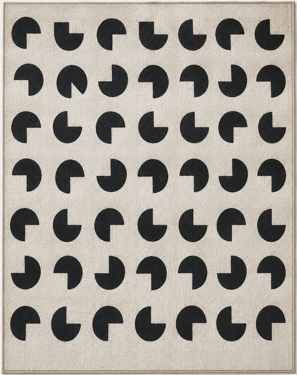 Tapis rectangulaire Paco – motifs géométriques arrondis – écru et noir profond