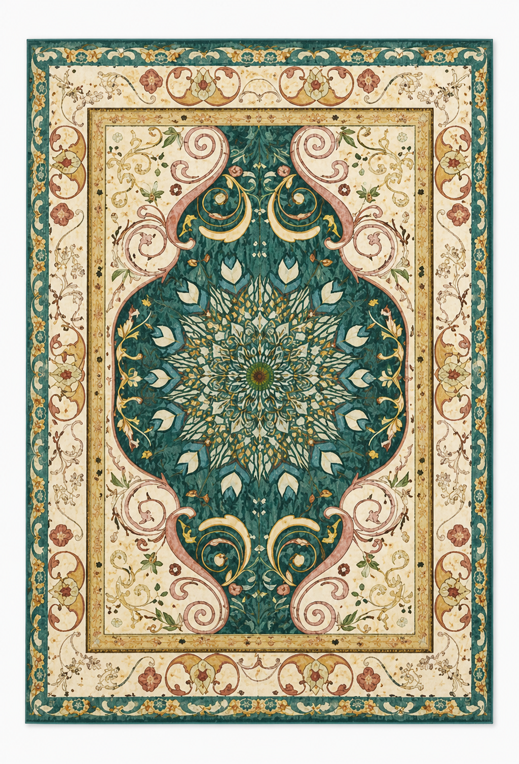 Tapis rectangulaire Naëlya en laine – style berbère – motifs floraux