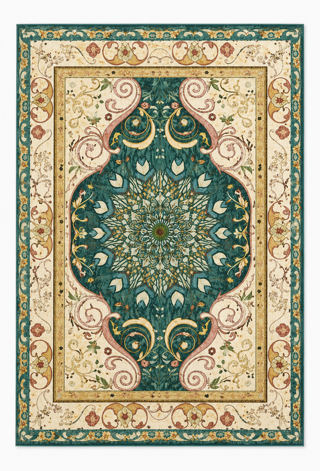 Tapis rectangulaire Naëlya en laine – style berbère – motifs floraux