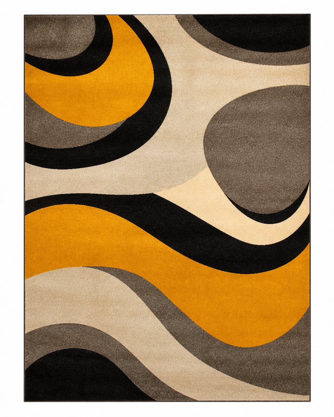 Tapis rectangulaire Solvane – style moderne – motifs abstraits beige, noir et jaune moutarde