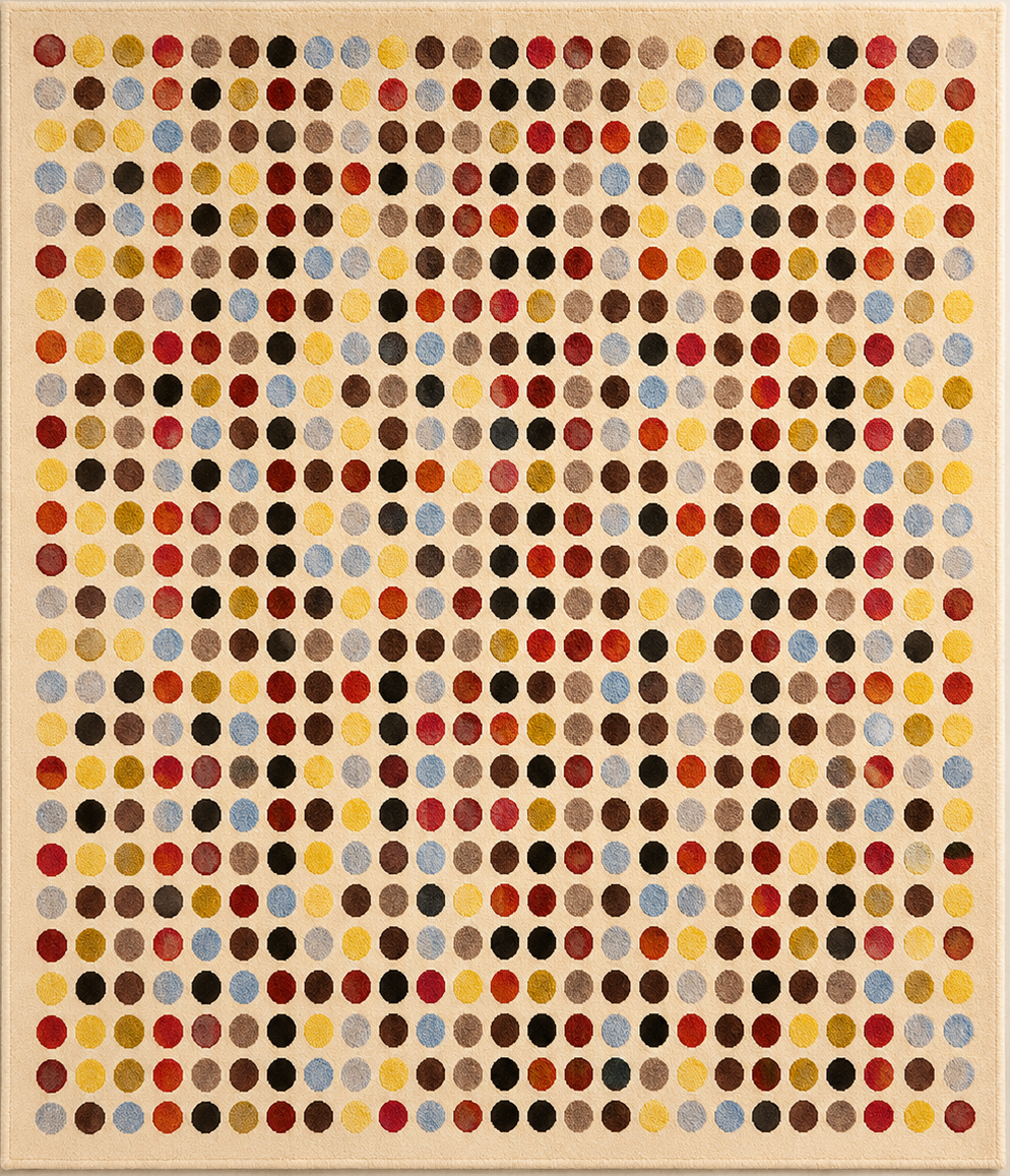 Tapis rectangulaire Mosaïque – pois multicolores – écru, terracotta, jaune, bleu ciel et brun