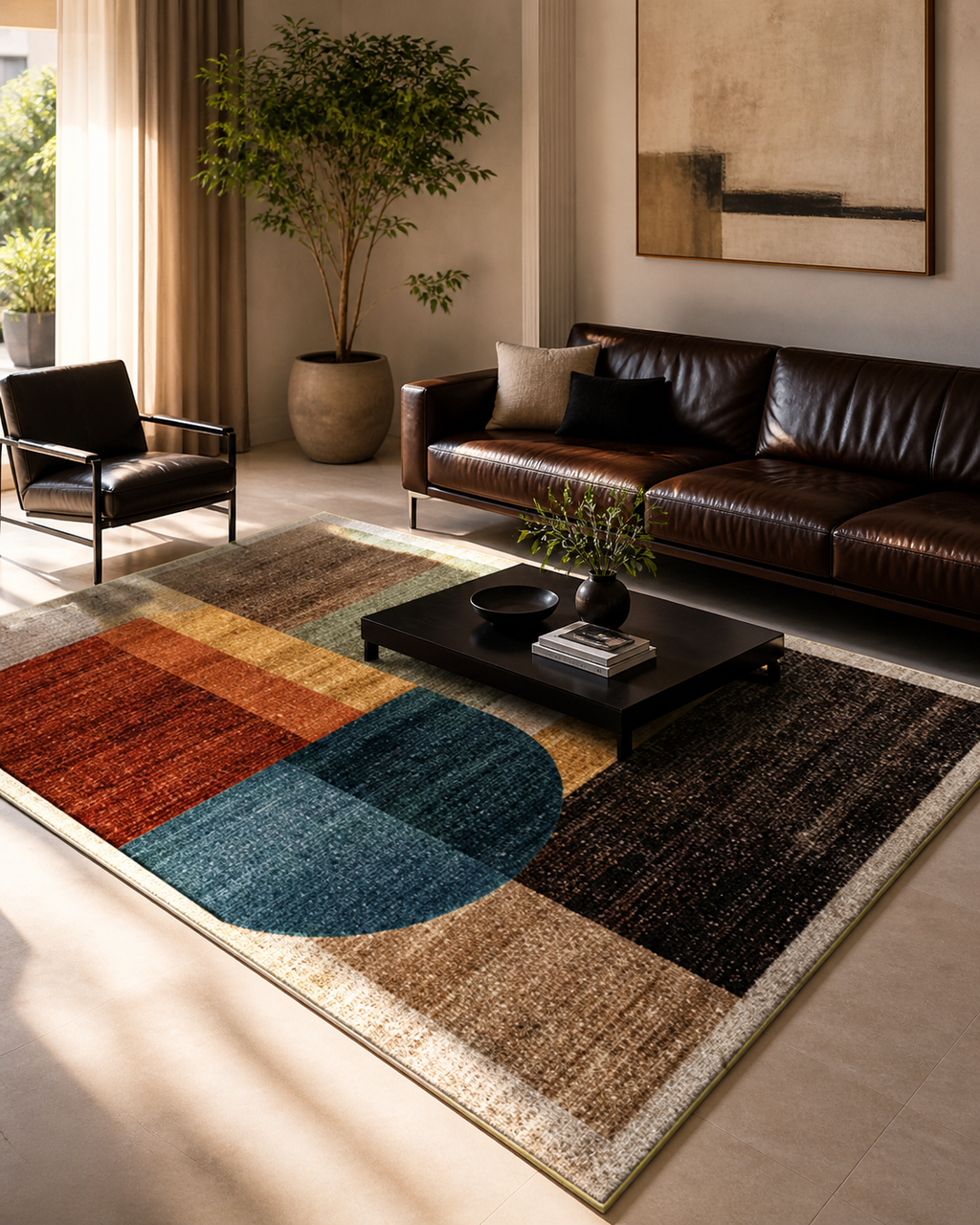 Tapis rectangulaire Calyra – style moderne – motifs géométriques multicolores